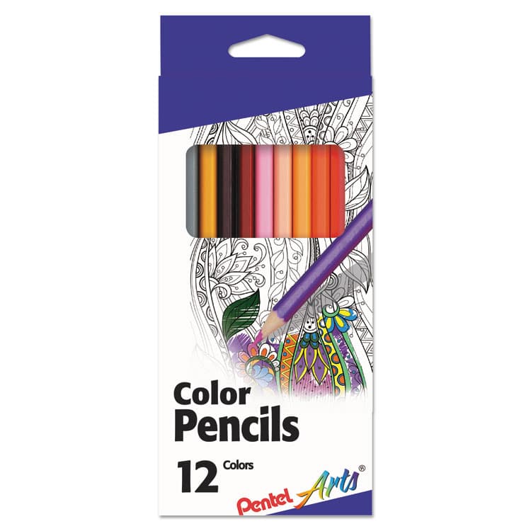PENTEL OF AMERICA Color Pencils, 1.98 mm, H (#3), Assorted Lead and Barrel Colors, Dozen (PENCB812)