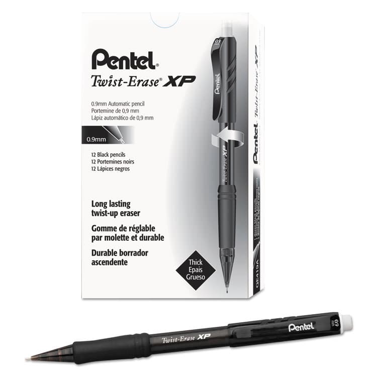 PENTEL OF AMERICA Twist-Erase EXPRESS Mechanical Pencil, 0.9 mm, HB (#2), Black Lead, Black Barrel, Dozen (PENQE419A)