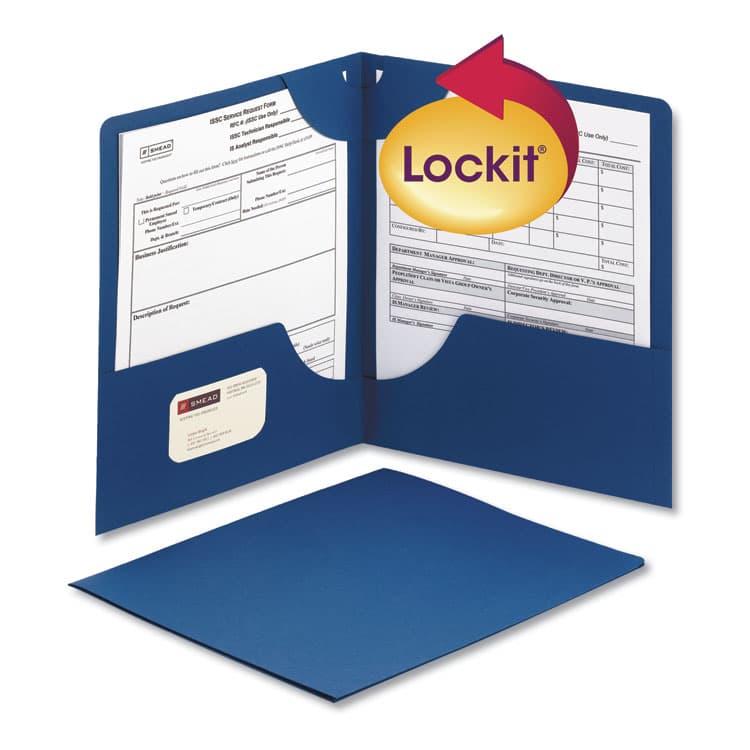 SMEAD MANUFACTURING CO. Lockit Two-Pocket Folders in Textured Stock, Accommodates (100) 11 x 8.5 Sheets, Dark Blue, 25/Box (SMD87982) thumbnail 3