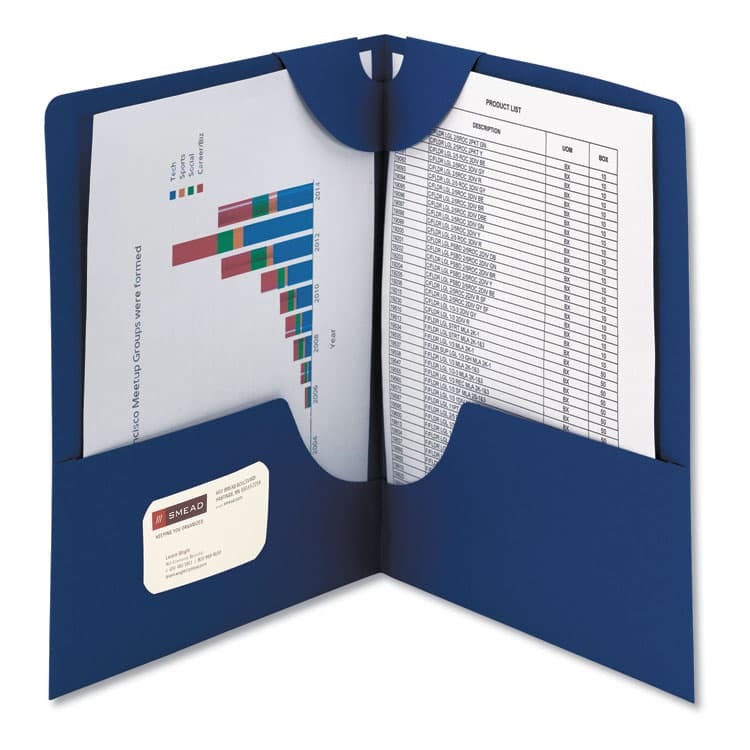 SMEAD MANUFACTURING CO. Lockit Two-Pocket Folders in Textured Stock, Accommodates (100) 11 x 8.5 Sheets, Dark Blue, 25/Box (SMD87982)