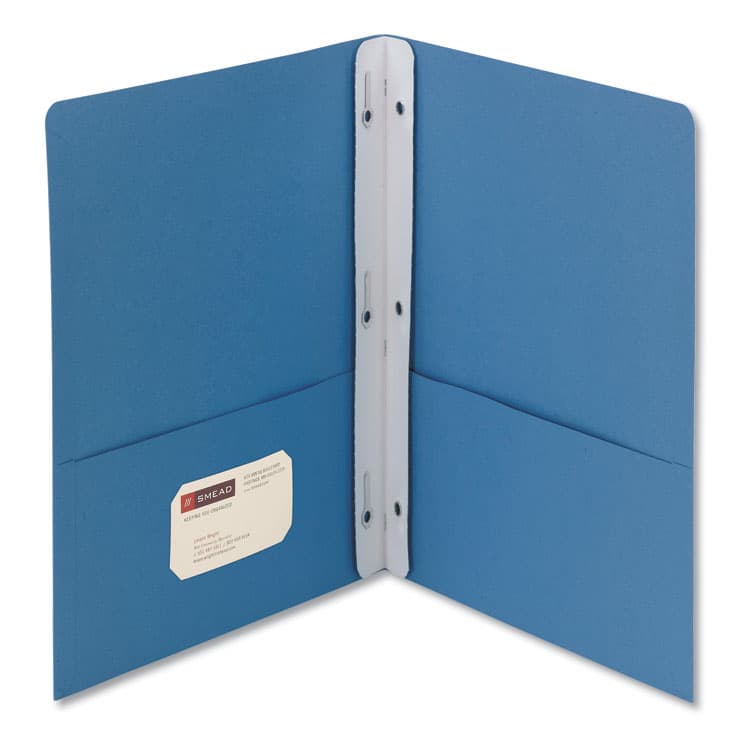 SMEAD MANUFACTURING CO. Two-Pocket Folder with Tang Strip Style Fasteners, Accommodates (100) 11 x 8.5 Sheets, Blue, 25/Box (SMD88052)