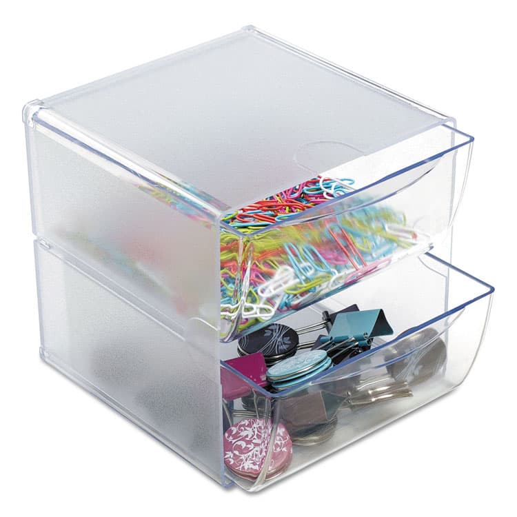 DEFLECTO CORPORATION Stackable Cube Organizer, 2 Compartments, 2 Drawers, Plastic, 6 x 7.2 x 6, Clear (DEF350101) thumbnail 2