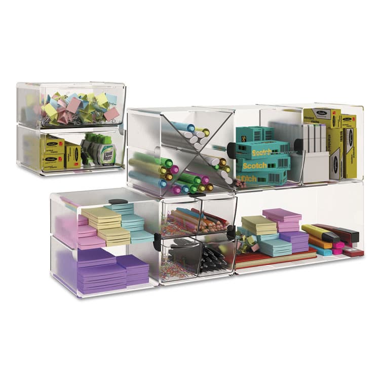 DEFLECTO CORPORATION Stackable Cube Organizer, 2 Compartments, 2 Drawers, Plastic, 6 x 7.2 x 6, Clear (DEF350101) thumbnail 3