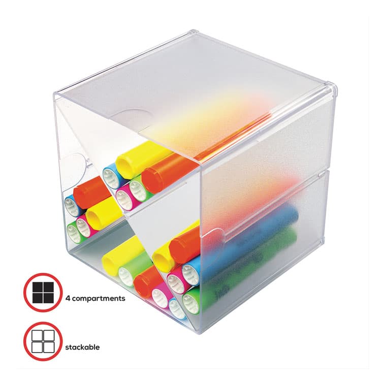 DEFLECTO CORPORATION Stackable Cube Organizer, X Divider, 4 Compartments, Plastic, 6 x 7.2 x 6, Clear (DEF350201) thumbnail 4
