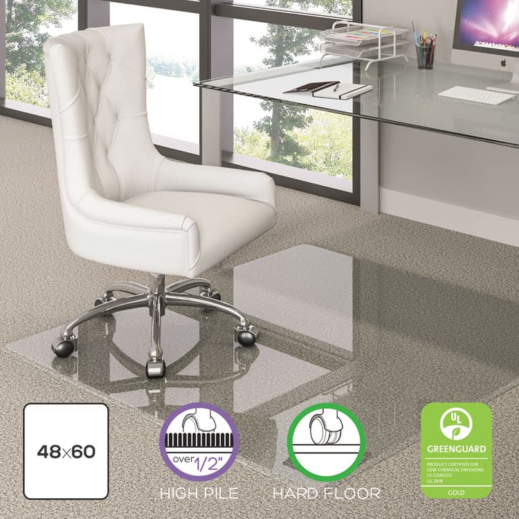 DEFLECTO CORPORATION Premium Glass Chair Mat for Flat to Plush Pile Carpeted and Hard Floors, Rectangular, Polished Edges, 48" x 60", Clear (DEFCMG70434860) thumbnail 2