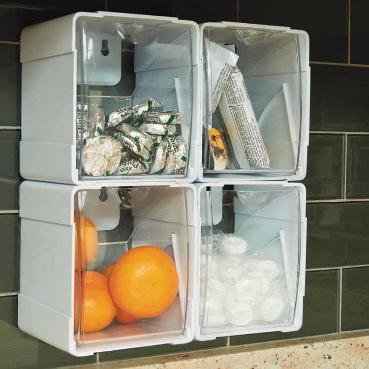 DEFLECTO CORPORATION Tilt Bin Interlocking 4-Bin Organizer, Plastic, 4.63 x 4.88 x 5.5, White/Clear (DEF421103) thumbnail 3