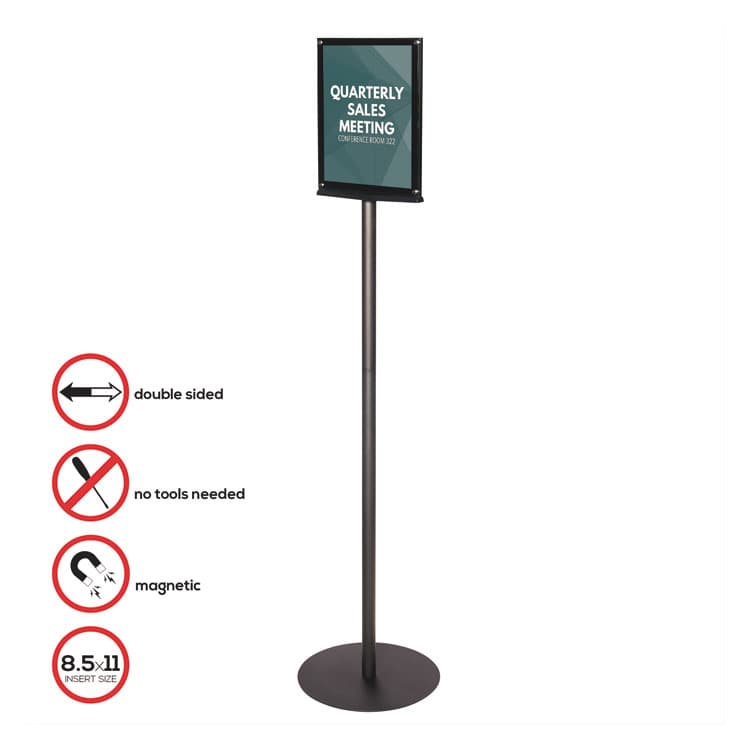 DEFLECTO CORPORATION Double-Sided Magnetic Sign Display, 8.5 x 11 Insert, 56" Tall, Clear/Black (DEF692056) thumbnail 3