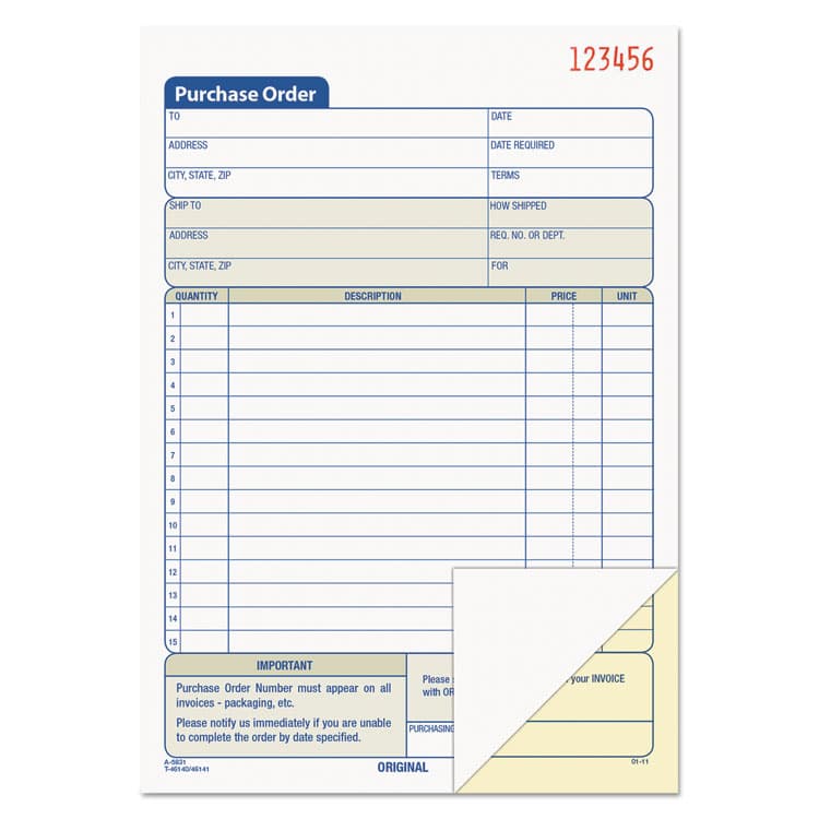 TOPS BUSINESS FORMS Purchase Order Book, 12 Lines, Two-Part Carbonless, 5.56 x 8.44, 50 Forms Total (TOP46140)