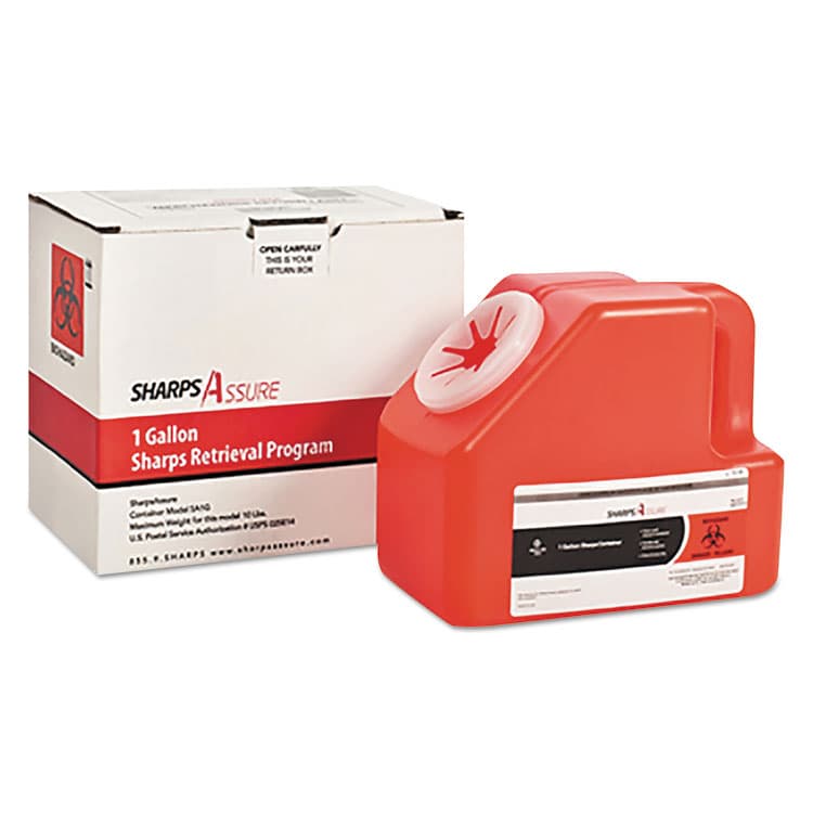 SHARPS ASSURE Sharps Retrieval Program Containers, 1 gal, Cardboard/Plastic, Red (TMDSC1G424A1G)