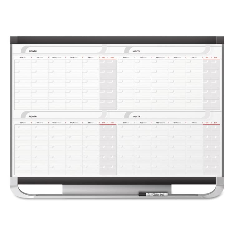 QUARTET MFG. Prestige 2 Magnetic Total Erase Four-Month Calendar, 36" x 24", White Surface, Graphite Gray Fiberboard/Plastic Frame (QRT4MCP23P2)