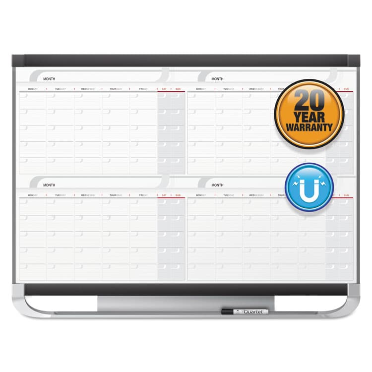 QUARTET MFG. Prestige 2 Magnetic Total Erase Four-Month Calendar, 48" x 36", White Surface, Graphite Gray Fiberboard/Plastic Frame (QRT4MCP43P2) thumbnail 2