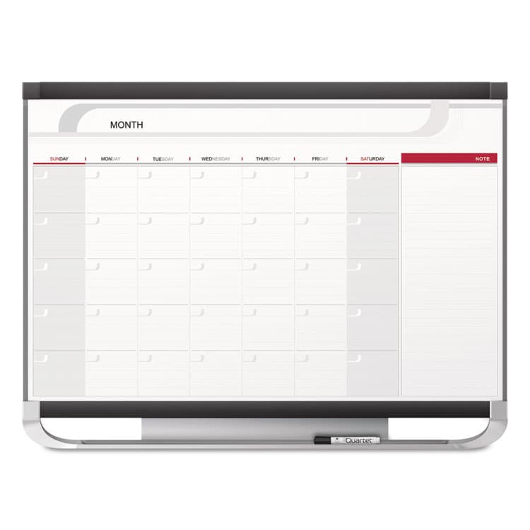 QUARTET MFG. Prestige 2 Magnetic Total Erase Monthly Calendar, 36" x 24", White Surface, Graphite Gray Fiberboard/Plastic Frame (QRTCP32P2)
