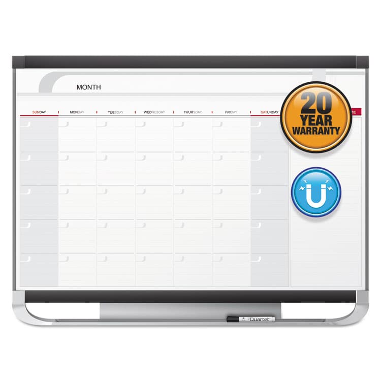 QUARTET MFG. Prestige 2 Magnetic Total Erase Monthly Calendar, 36" x 24", White Surface, Graphite Gray Fiberboard/Plastic Frame (QRTCP32P2) thumbnail 2