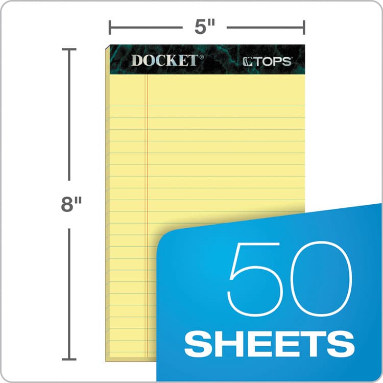TOPS BUSINESS FORMS Docket Ruled Perforated Pads, Narrow Rule, (50) Canary Yellow 5 x 8 Sheets, 12/Pack (TOP63350) thumbnail 2
