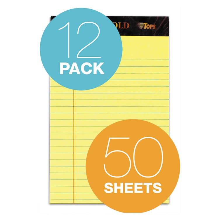 TOPS BUSINESS FORMS Docket Gold Ruled Perforated Pads, Narrow Rule, (50) Canary Yellow 5 x 8 Sheets, 12/Pack (TOP63900) thumbnail 2