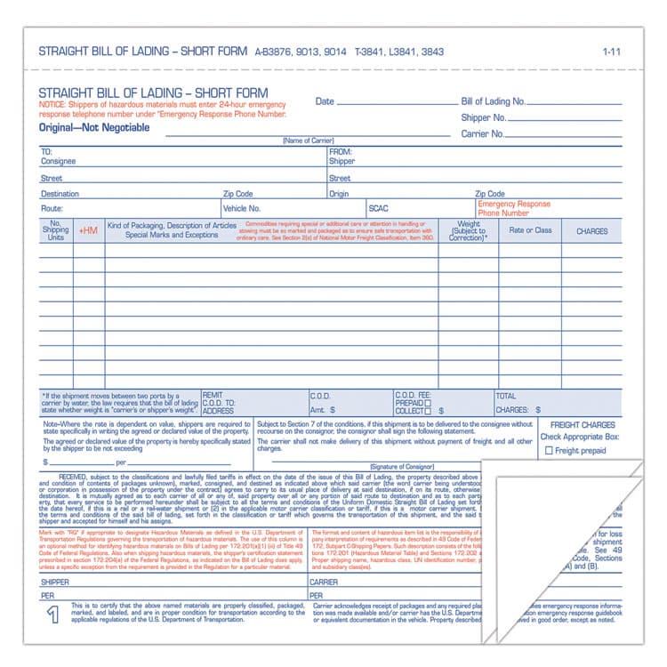 TOPS BUSINESS FORMS Hazardous Material Short Form, Three-Part Carbonless, 7 x 8.5, 250 Forms Total (TOPL3841)