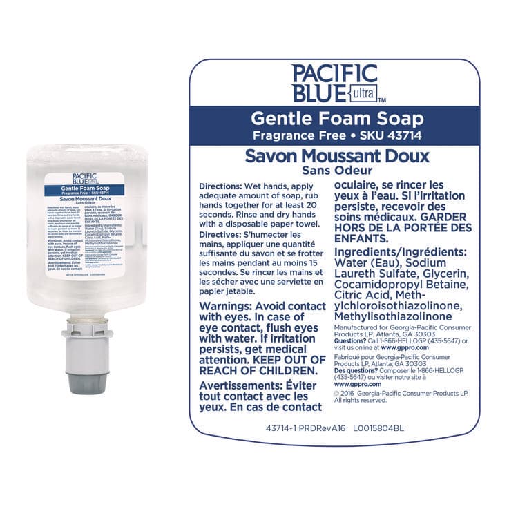 GEORGIA PACIFIC Pacific Blue Ultra Foam Soap Manual Dispenser Refill, Fragrance-Free, 1,200 mL, 4/Carton (GPC43714) thumbnail 4