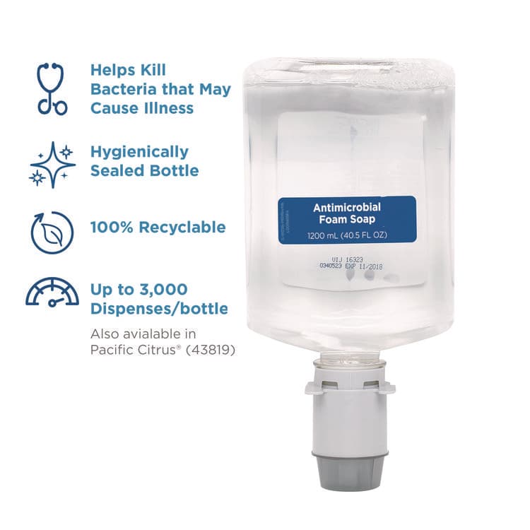 GEORGIA PACIFIC Pacific Blue Ultra Foam Soap Manual Dispenser Refill, Antimicrobial, Unscented, 1,200 mL, 4/Carton (GPC43818) thumbnail 2