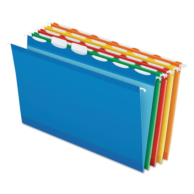 TOPS BUSINESS FORMS Ready-Tab Colored Reinforced Hanging Folders, Legal Size, 1/6-Cut Tabs, Assorted Colors, 25/Box (PFX42593)