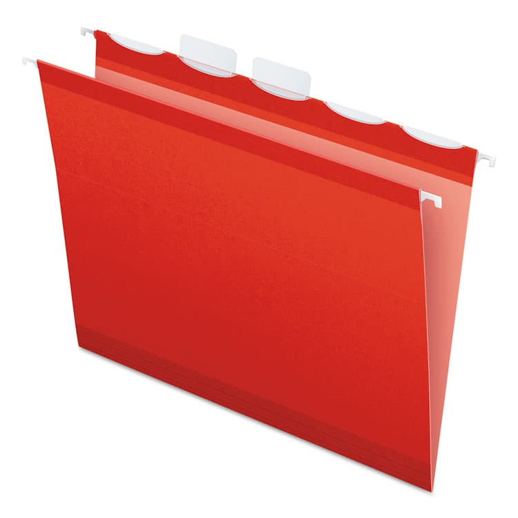 TOPS BUSINESS FORMS Ready-Tab Colored Reinforced Hanging Folders, Letter Size, 1/5-Cut Tabs, Red, 25/Box (PFX42623)