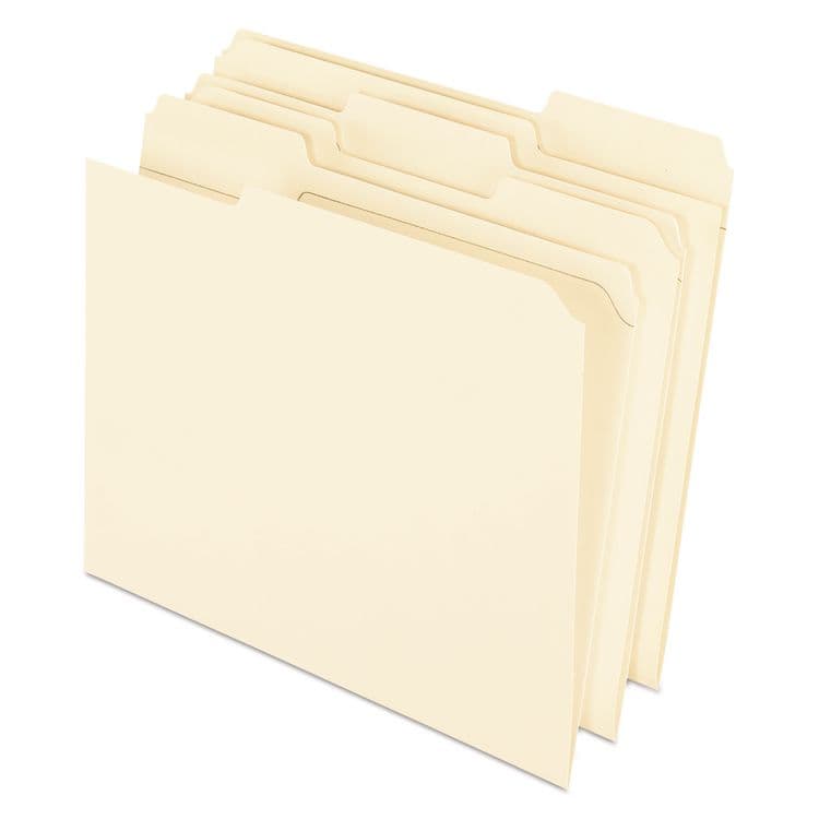 TOPS BUSINESS FORMS Reinforced Top File Folders, 1/3-Cut Tabs: Assorted Positions, Letter Size, Manila, 100/Box (PFXR75213)