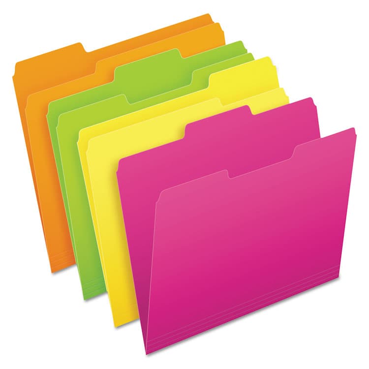TOPS BUSINESS FORMS Glow File Folders, 1/3-Cut Tabs: Assorted, Letter Size, 0.75" Expansion, Assorted Colors, 24/Pack (PFX40523)