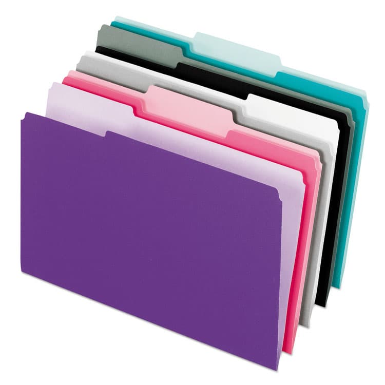 TOPS BUSINESS FORMS Interior File Folders, 1/3-Cut Tabs: Assorted, Letter Size, Assorted Colors: Aqua/Black/Gray/Pink/Violet, 100/Box (PFX421013ASST2)