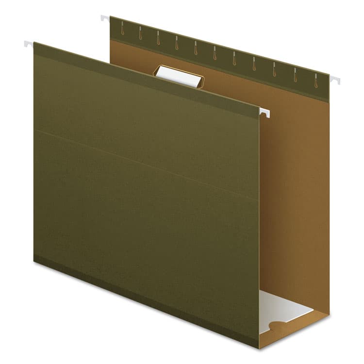 TOPS BUSINESS FORMS Extra Capacity Reinforced Hanging File Folders with Box Bottom, 4" Capacity, Letter Size, 1/5-Cut Tabs, Green, 25/Box (PFX4152X4)