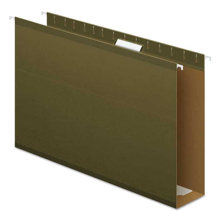 TOPS BUSINESS FORMS Extra Capacity Reinforced Hanging File Folders with Box Bottom, 3" Capacity, Legal Size, 1/5-Cut Tabs, Green, 25/Box (PFX4153X3)
