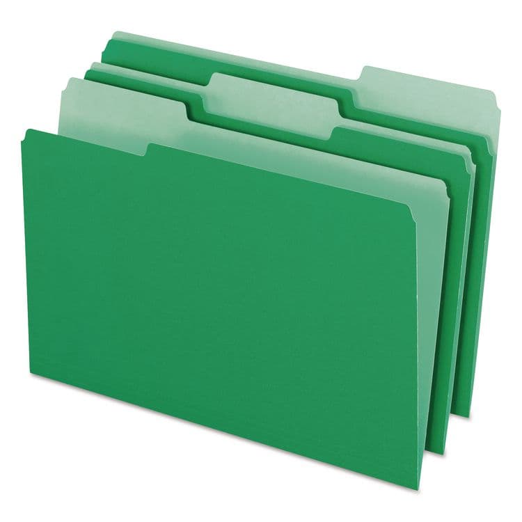 TOPS BUSINESS FORMS Colored File Folders, 1/3-Cut Tabs: Assorted, Legal Size, Green/Light Green, 100/Box (PFX15313BGR)