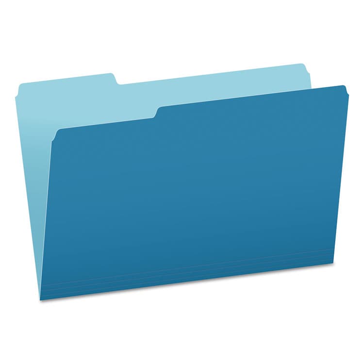 TOPS BUSINESS FORMS Colored File Folders, 1/3-Cut Tabs: Assorted, Legal Size, Blue/Light Blue, 100/Box (PFX15313BLU)