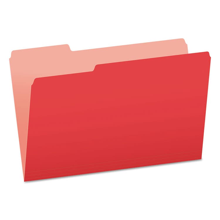 TOPS BUSINESS FORMS Colored File Folders, 1/3-Cut Tabs: Assorted, Legal Size, Red/Light Red, 100/Box (PFX15313RED)