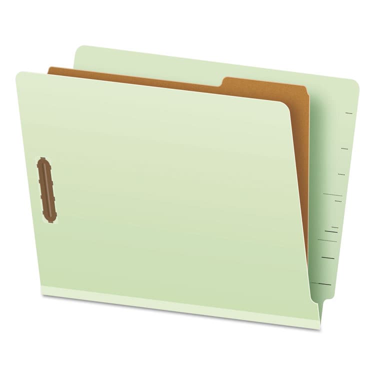 TOPS BUSINESS FORMS End Tab Classification Folders, Straight Tab, Expands 1.75", 1 Divider, 4 Fasteners, Letter Size, Pale Green, 10/Box (PFX23214)