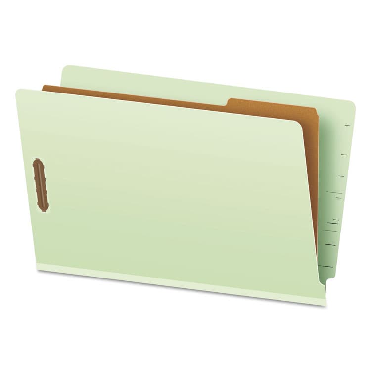 TOPS BUSINESS FORMS End Tab Classification Folders, Straight Tab, Expands 2", 1 Divider, 4 Fasteners, Legal Size, Pale Green, 10/Box (PFX23314)