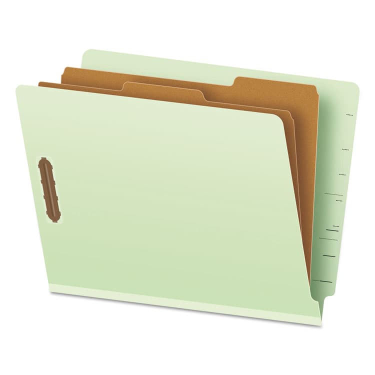 TOPS BUSINESS FORMS End Tab Classification Folders, Straight Tab, Expands 2.5", 2 Dividers, 6 Fasteners, Letter Size, Pale Green, 10/Box (PFX23224)