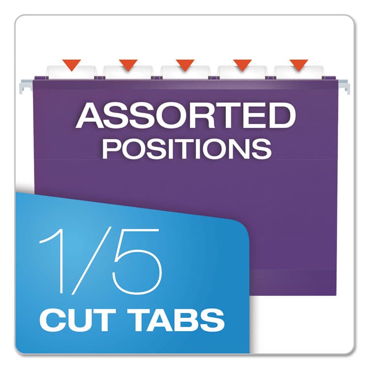 TOPS BUSINESS FORMS Colored Reinforced Hanging Folders, Letter Size, 1/5-Cut Tabs, Violet, 25/Box (PFX415215VIO) thumbnail 4
