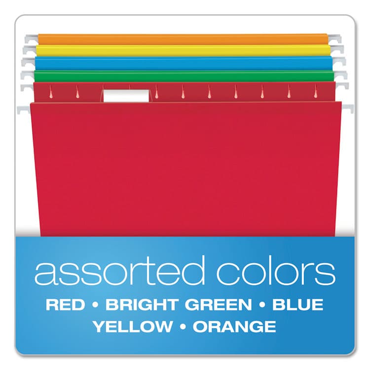 TOPS BUSINESS FORMS Colored Reinforced Hanging Folders, Legal Size, 1/5-Cut Tabs, Assorted Colors, 25/Box (PFX415315ASST) thumbnail 3