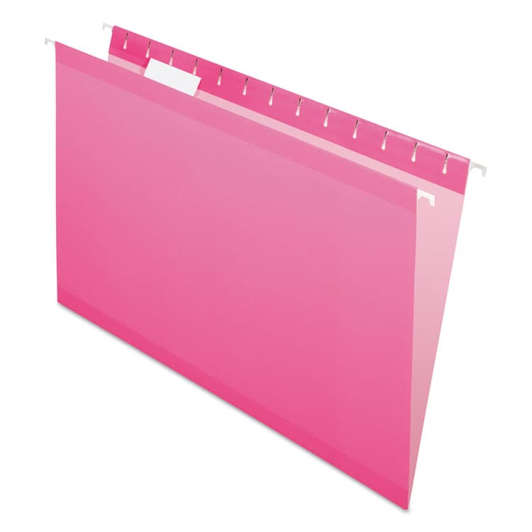 TOPS BUSINESS FORMS Colored Reinforced Hanging Folders, Legal Size, 1/5-Cut Tabs, Pink, 25/Box (PFX415315PIN)