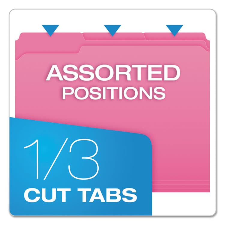 TOPS BUSINESS FORMS Double-Ply Reinforced Top Tab Colored File Folders, 1/3-Cut Tabs: Assorted, Letter Size, 0.75" Expansion, Pink, 100/Box (PFXR15213PIN) thumbnail 3