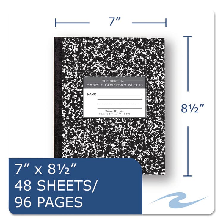 ROARING SPRING PAPER PRODUCTS Marble Cover Composition Book, Wide/Legal Rule, Black Marble Cover, (48) 8.5 x 7 Sheets (ROA77333) thumbnail 2