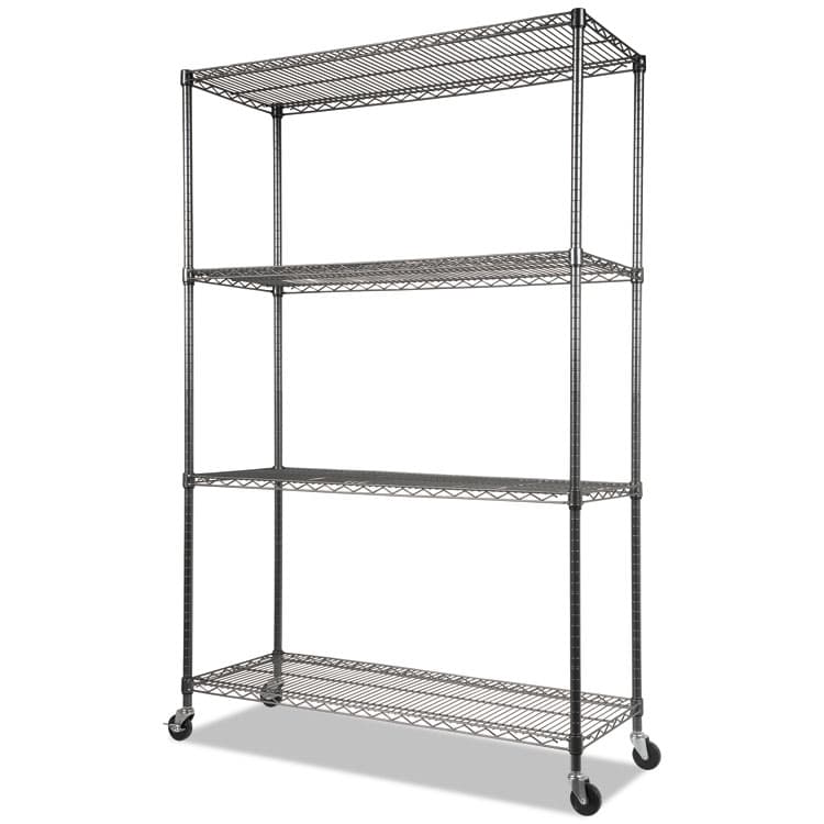 ALERA NSF Certified 4-Shelf Wire Shelving Kit with Casters, 48w x 18d x 72h, Black Anthracite (ALESW604818BA)