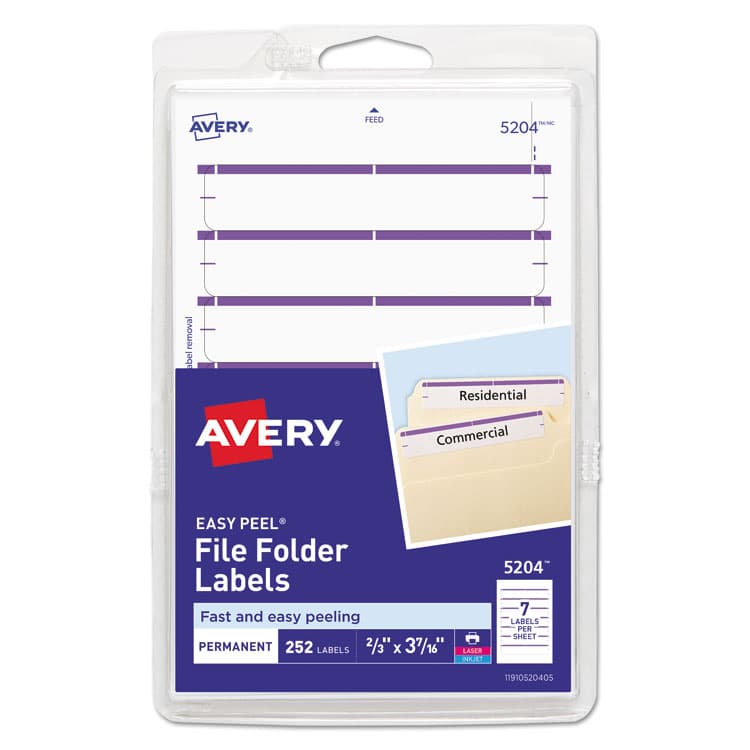 AVERY PRODUCTS CORPORATION Printable 4" x 6" - Permanent File Folder Labels, 0.69 x 3.44, White, 7/Sheet, 36 Sheets/Pack, (5204) (AVE05204)