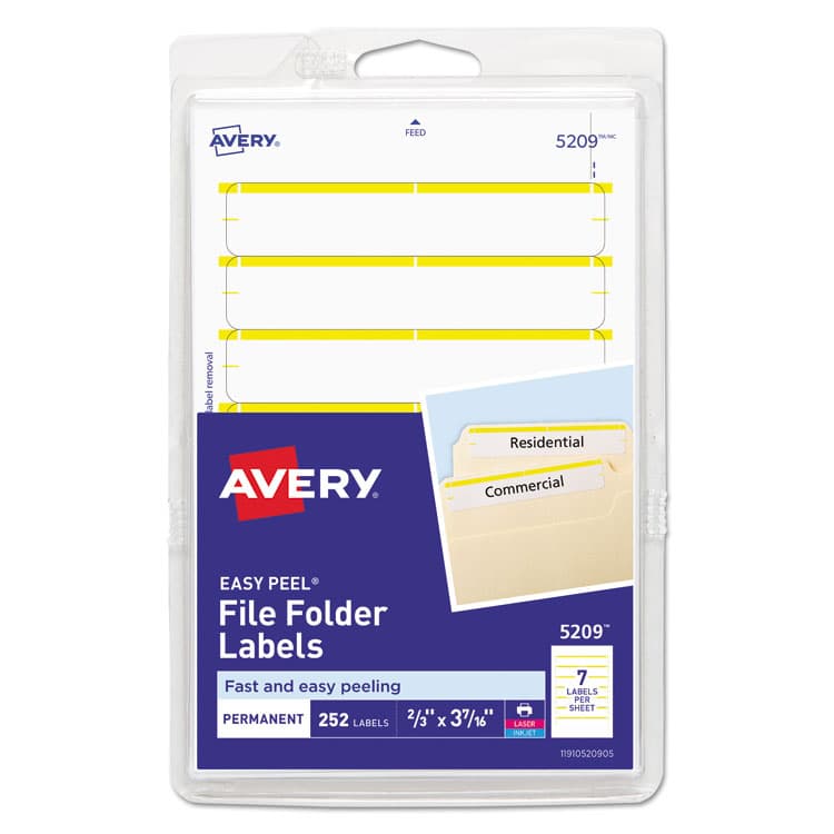 AVERY PRODUCTS CORPORATION Printable 4" x 6" - Permanent File Folder Labels, 0.69 x 3.44, White, 7/Sheet, 36 Sheets/Pack, (5209) (AVE05209)
