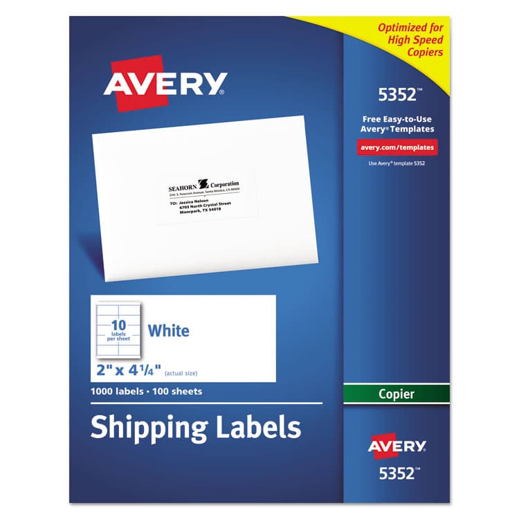 AVERY PRODUCTS CORPORATION Copier Mailing Labels, Copiers, 2 x 4.25, White, 10/Sheet, 100 Sheets/Box (AVE5352)