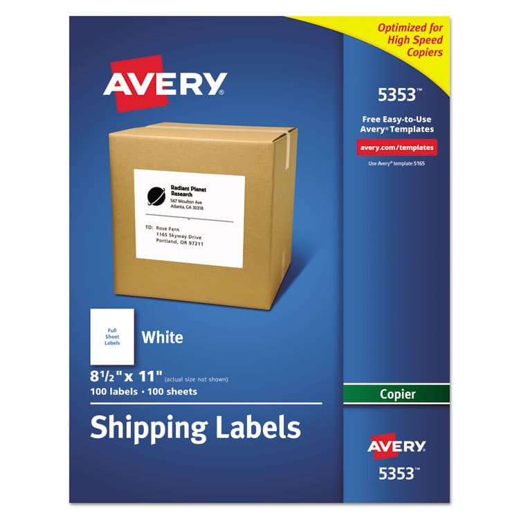 AVERY PRODUCTS CORPORATION Copier Mailing Labels, Copiers, 8.5 x 11, White, 100/Box (AVE5353)