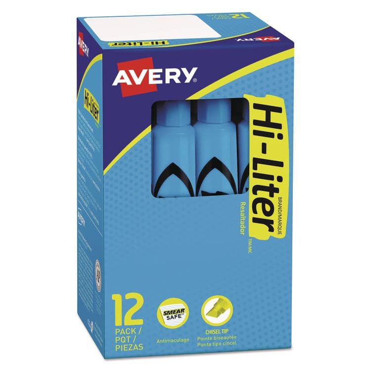 AVERY PRODUCTS CORPORATION HI-LITER Desk-Style Highlighters, Light Blue Ink, Chisel Tip, Light Blue/Black Barrel, Dozen (AVE07746)