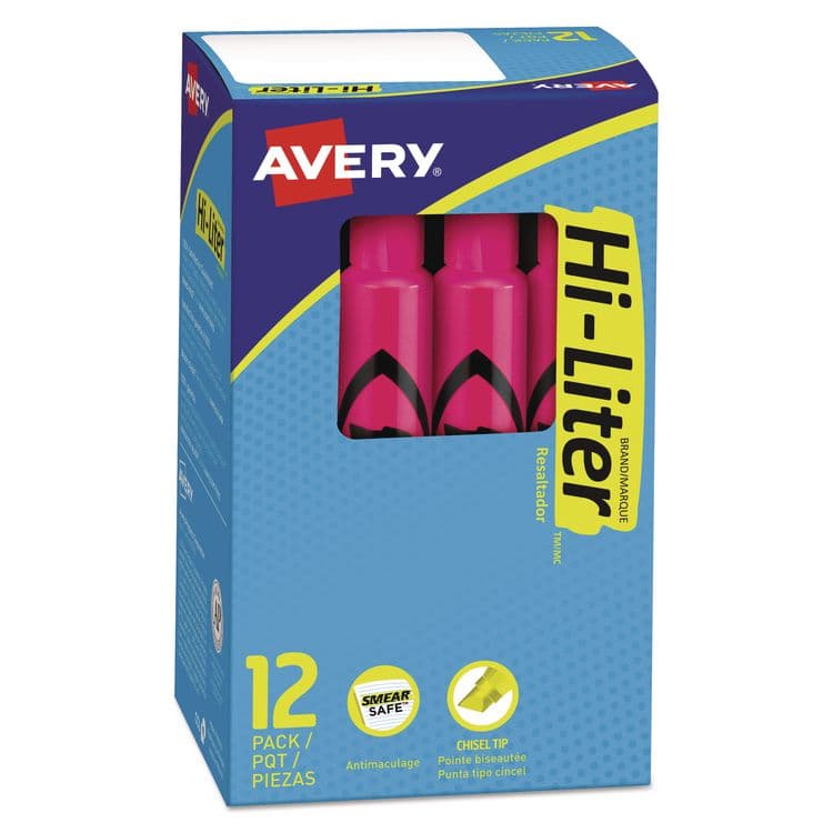 AVERY PRODUCTS CORPORATION HI-LITER Desk-Style Highlighters, Fluorescent Pink Ink, Chisel Tip, Pink/Black Barrel, Dozen (AVE24010)
