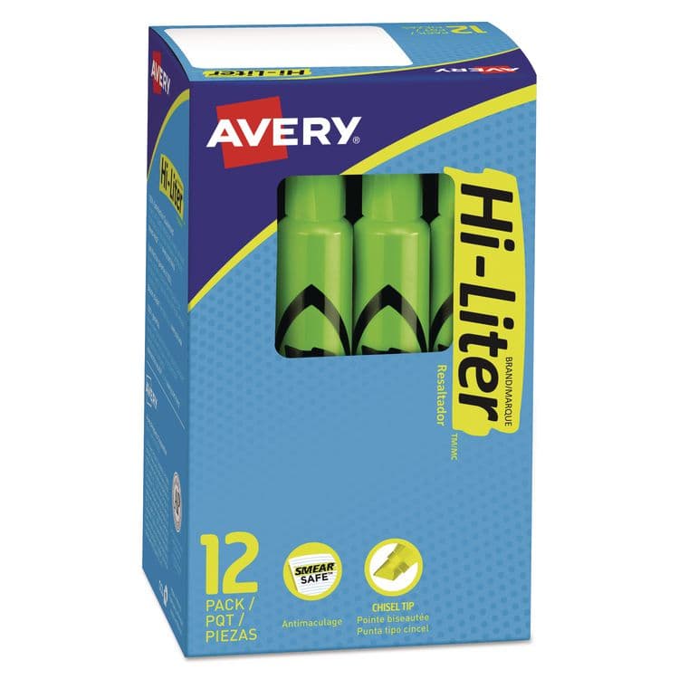 AVERY PRODUCTS CORPORATION HI-LITER Desk-Style Highlighters, Fluorescent Green Ink, Chisel Tip, Green/Black Barrel, Dozen (AVE24020)
