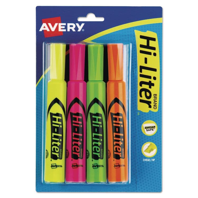 AVERY PRODUCTS CORPORATION HI-LITER Desk-Style Highlighter, Assorted Ink Colors, Chisel Tip, Assorted Barrel Colors, 4/Set (AVE24063)