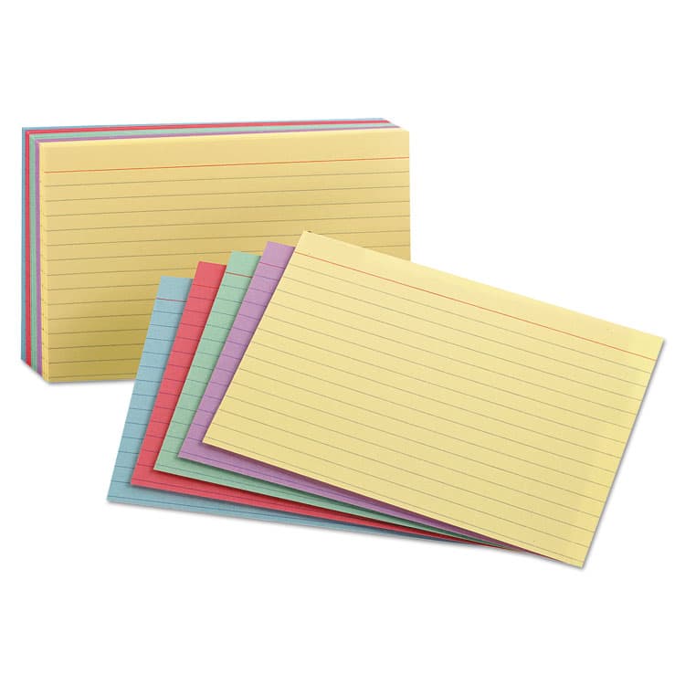 TOPS BUSINESS FORMS Ruled Index Cards, 5 x 8, Blue/Violet/Canary/Green/Cherry, 100/Pack (OXF35810)
